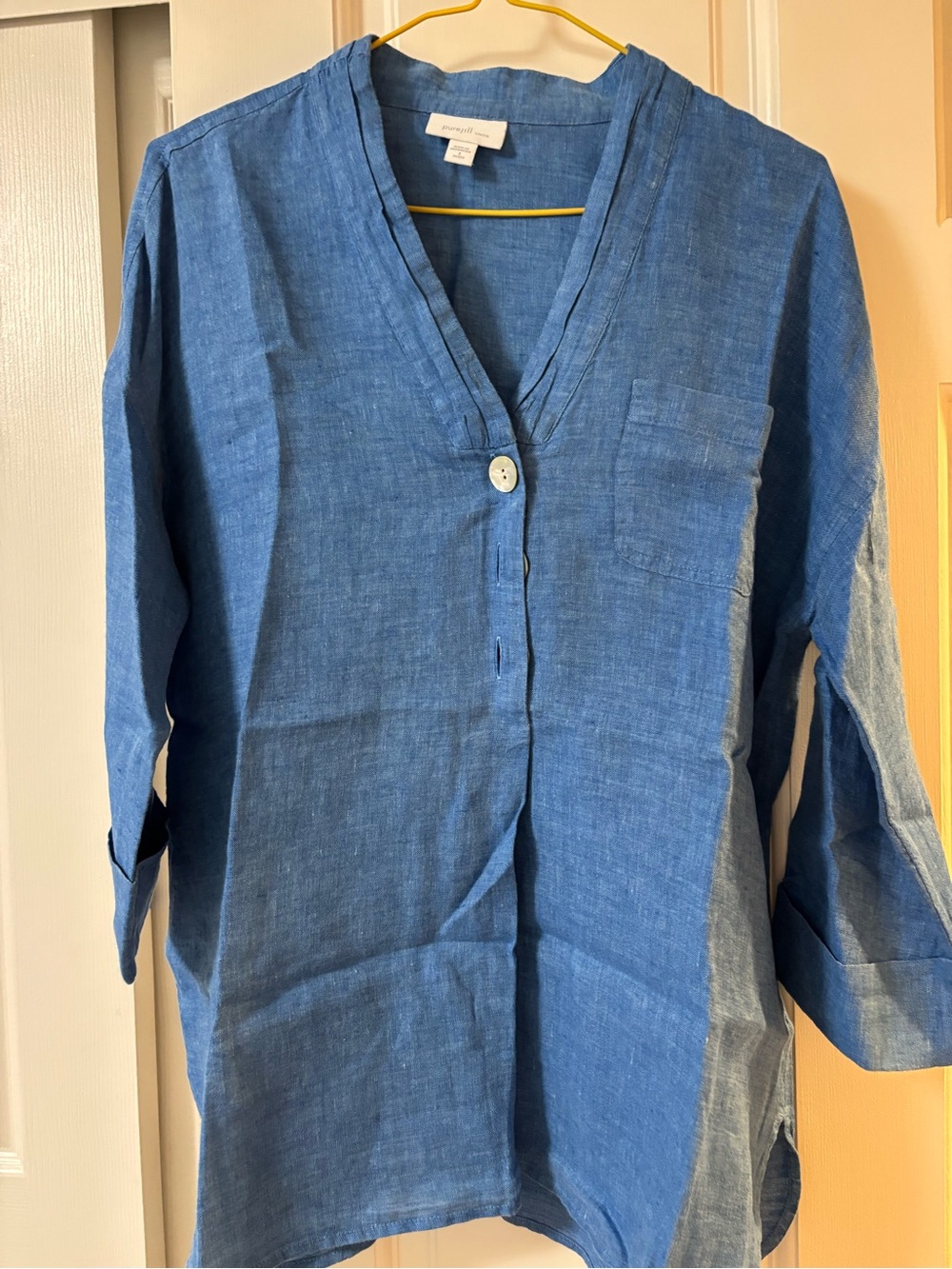 J. Jill Blue V-Neck Linen Tunic Top